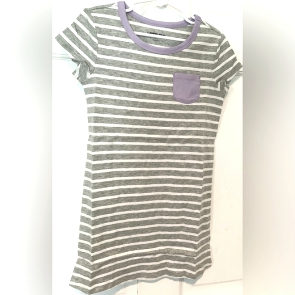 Other - Lands’ End T-Shirt Dress Heather Gray Stripes Short Sleeves Little Girls
